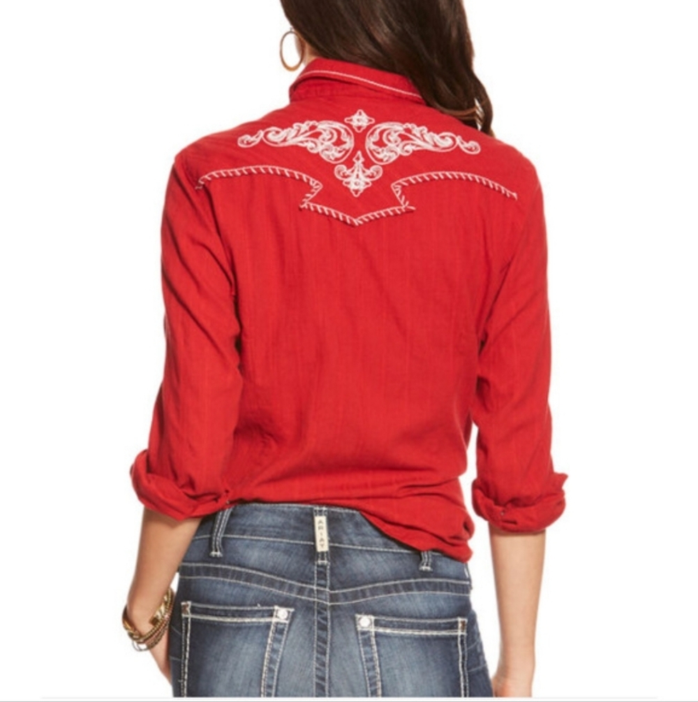 Ariat Diana Top Women XXLarge Red Pearl Snap Button Embroidered Western Cowgirl - Picture 2 of 13